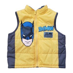 Vintage Y2K Batman The Dark Knight Size 2T Boys Yellow Full Zip Puffer Vest
